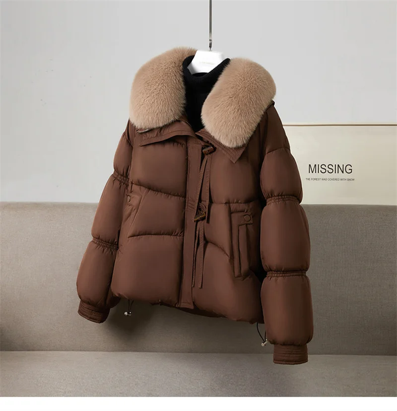 New Winter Down Cotton-padded Jacket Women's Short Parkas Big-fur-collar Outerwear Streetwear Lady Loose Warm Thicken Tops