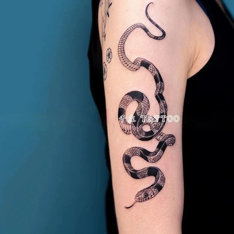 Big Black Red Snake Temporary Tattoo Stickers Waterproof Flower Arm Faux Tatouage Cool Femme Male Sexy Art Fake Tattoo Tatuagem