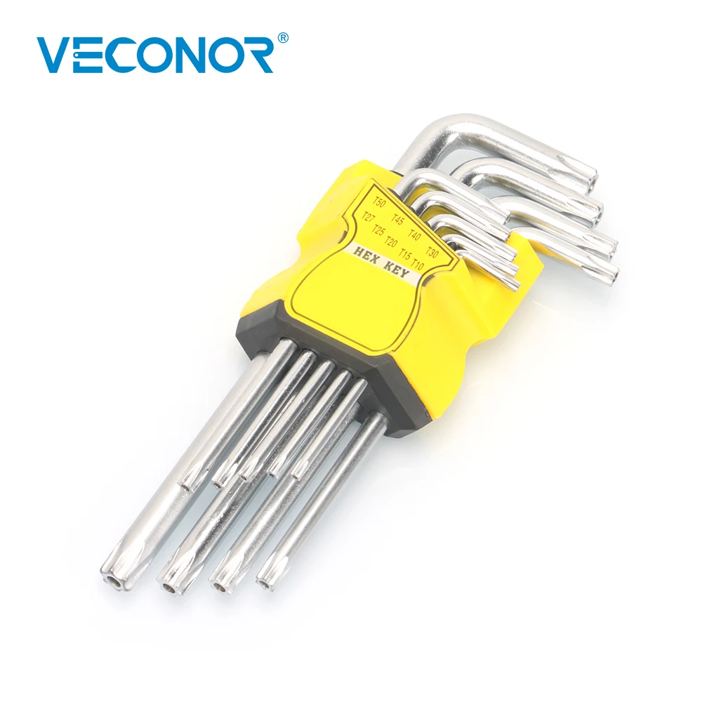 9 Pcs Set Durable Metric Torx Chrome Vanadium Key Star Wrench Tool Screwdriver T10 T15 T20 T25 T27 T30 T40 T45 T50