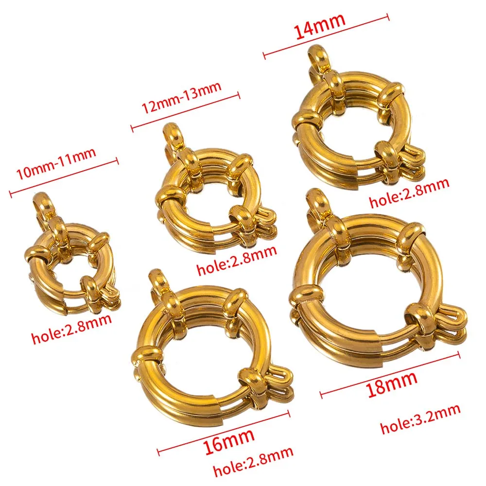 ステンレススチールスプリングクラスプ,ラウンドセーラークラスプ,2つのループコネクタ,ジュエリー作りのためのDIYクラビクルネックレス,10-18mm, 4個
