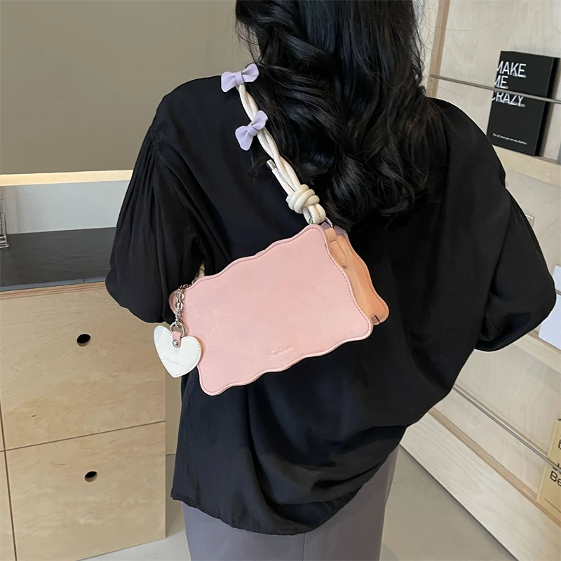 Sweet Bow Design Shoulder Bags for Women 2024 Y2K Luxury Designer Korean Fashion Handbags and Purses Females Underarm Bag