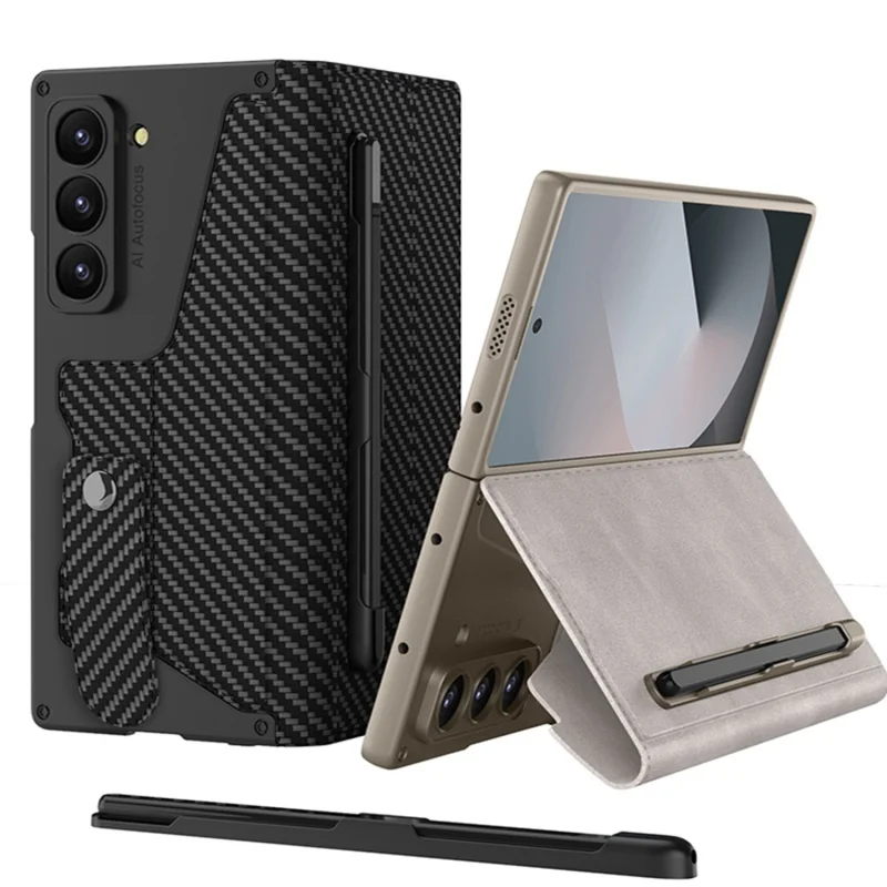 

Флип-кошелек, кожаный чехол с отделением для карт для Samsung Galaxy Z Fold 6, 5, 4, 3, 5G, со стеклянным экраном, съемным слотом для ручки, противоударный чехол