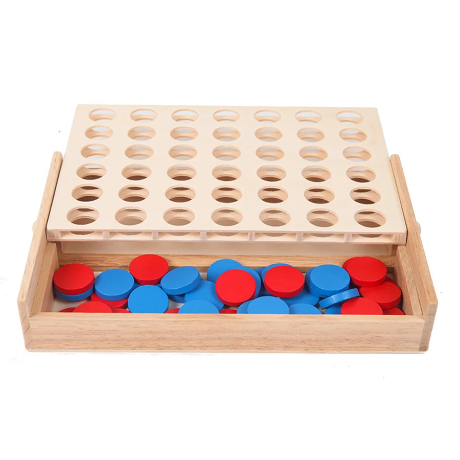 New Wooden Boxed Four-connected Chess Four-piece Tabletop Game Early Education Educational Toys Intellectual Games Montessori