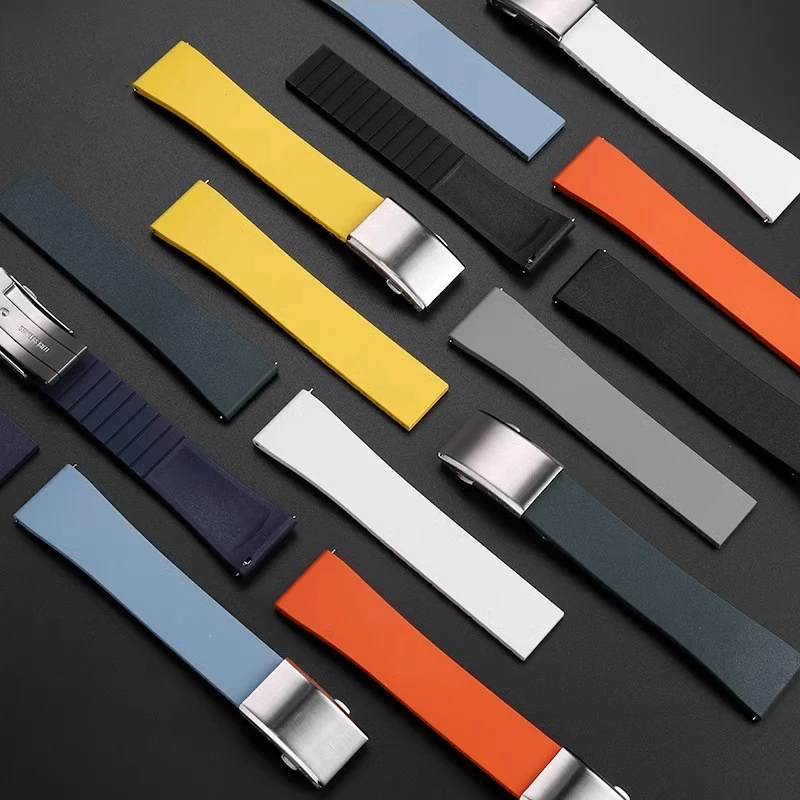 Pasek 18mm 19mm 20mm 21mm 22mm FKM do zegarka Cartier Rolex Breitling Longines Omega Swatch z mechanizmem szybkiego uwalniania Niebieski zielony biały