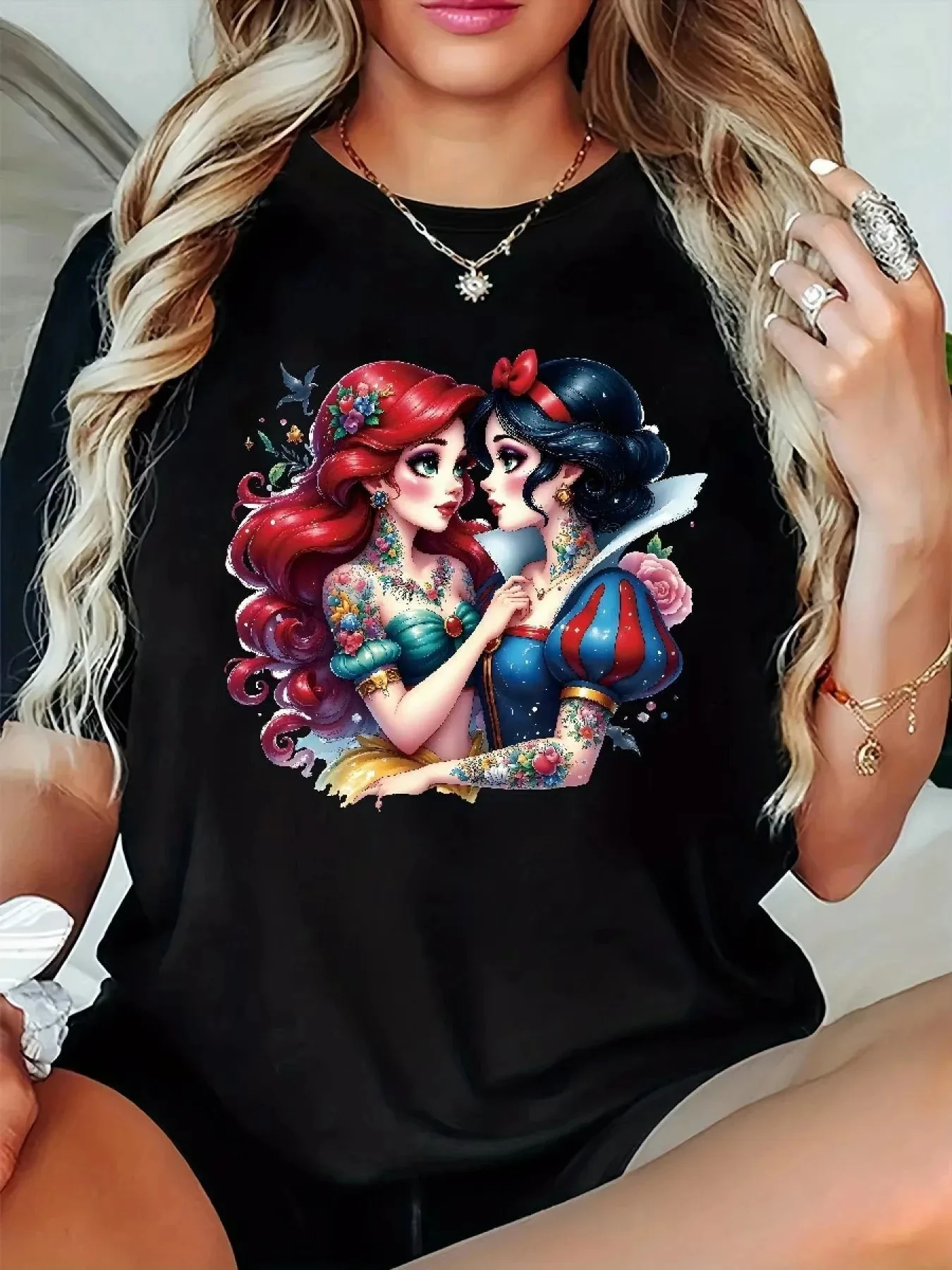 

Новинка 2026 года, женская футболка с милым мультяшным графическим принтом Disney, свободная осенне-зимняя футболка с короткими рукавами Y2K