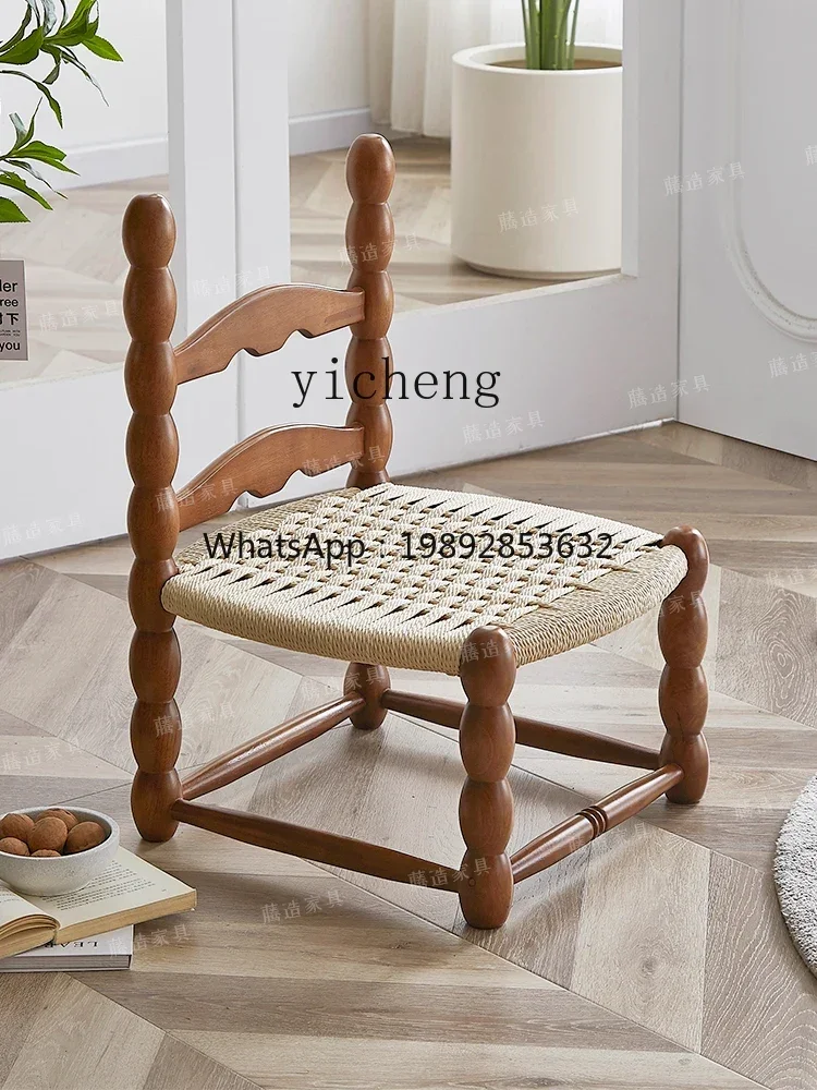Retro Log Furniture Backrest Rope Children's Solid Wood Small Chair Handmade Central Plains Wood