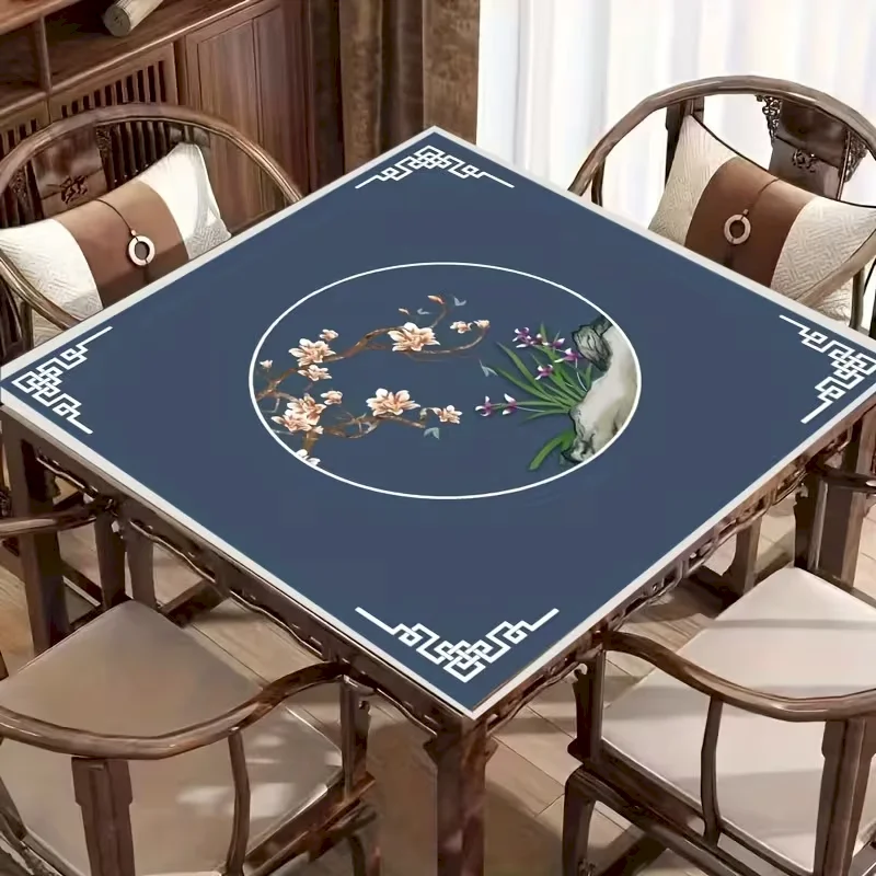 VIKAMA Retro Embroidered Mahjong Table Mat Anti slip Silent Square Wear resistant Traditional Game Table Mat Home Decoration
