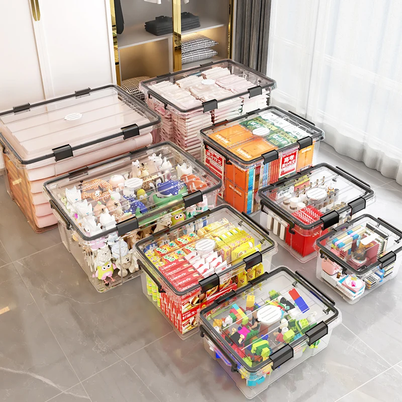 Extra large household transparent clothing storage and organizing box, sealed moisture-proof plastic storage box, miscellaneous