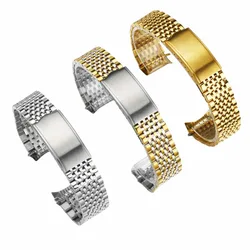 Silver Gold 18mm 19mm 20mm Stainless Steel Curved End Vintage Bead of Rice Watch Band Strap Bracelet Fit for Omega Watch