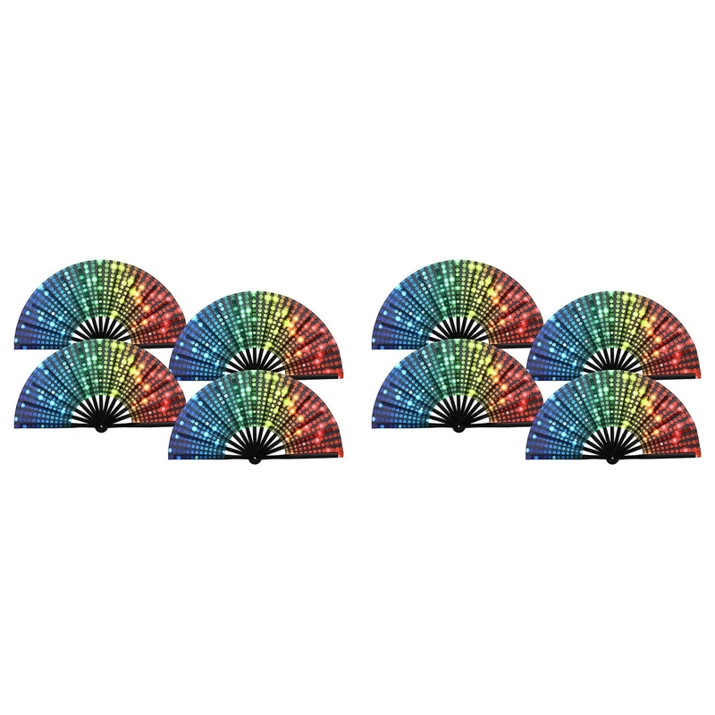 8 Pcs Foldable Fan Rainbow Sequins Pride Handheld Fan For Adults Drag Queen Festival Fan Chinese Folding Hand Fan