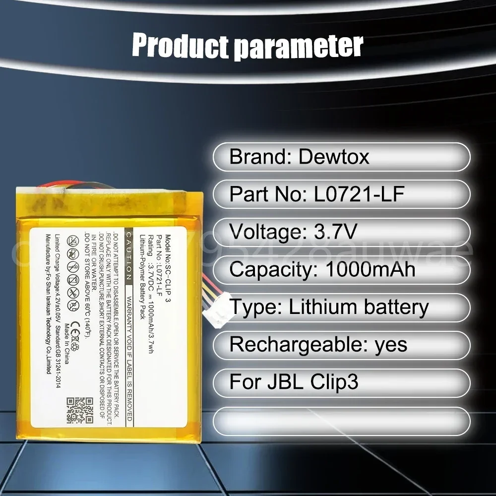 Сменный аккумулятор 1000 мАч 3,7 В для JBL Clip3 Clip 3 SAND L0721-LF, портативные аккумуляторы для Bluetooth-динамиков