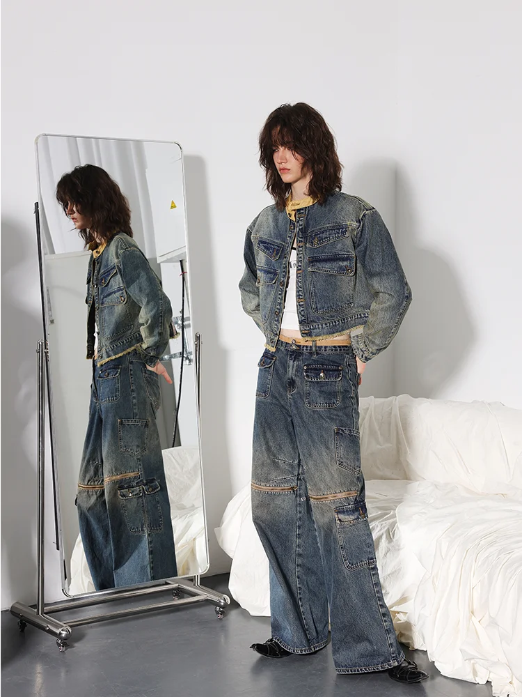 

Waed Vintage Street Sle Women's Denim Jaet Autumn Winter New Faion High Quali Cotton 00% ort Coat Button Closure