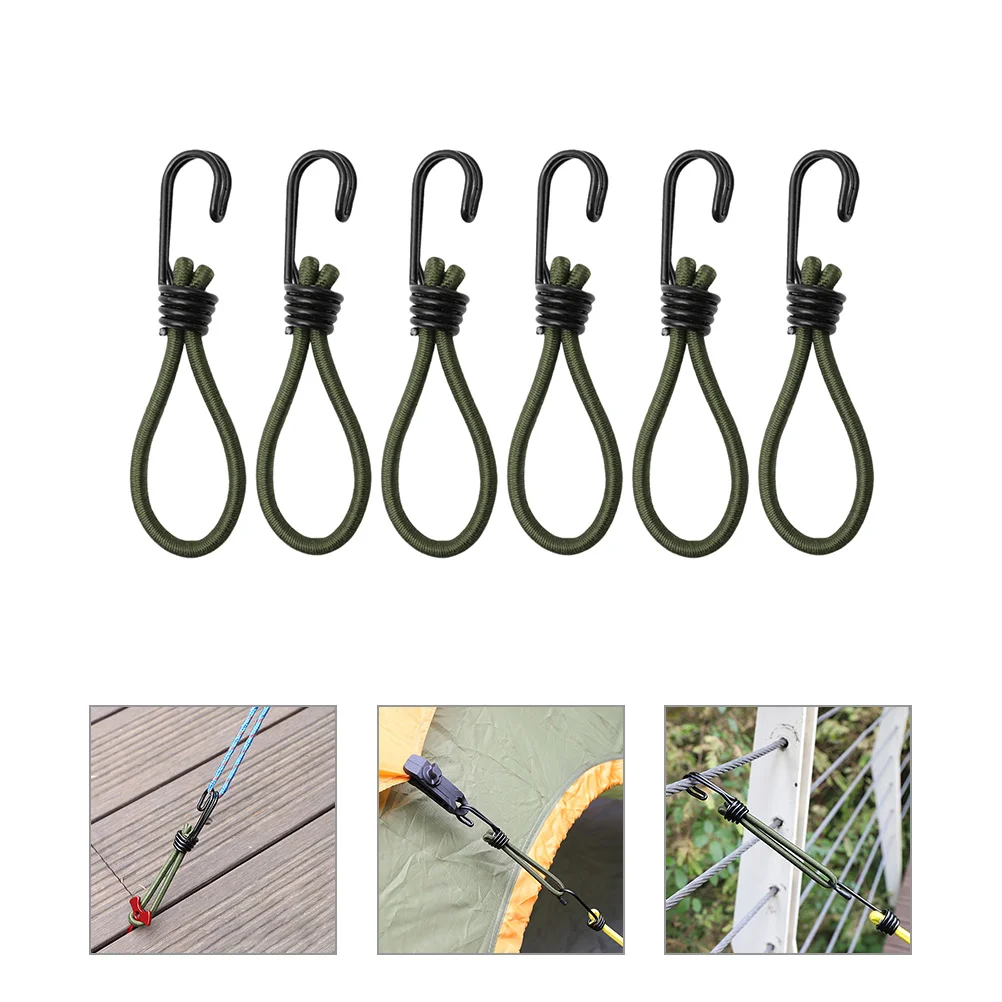 6 Pcs Hooks Tent Accessories Fixing Tool Elastic Rope Buckle up Camping Olive Green Fixator