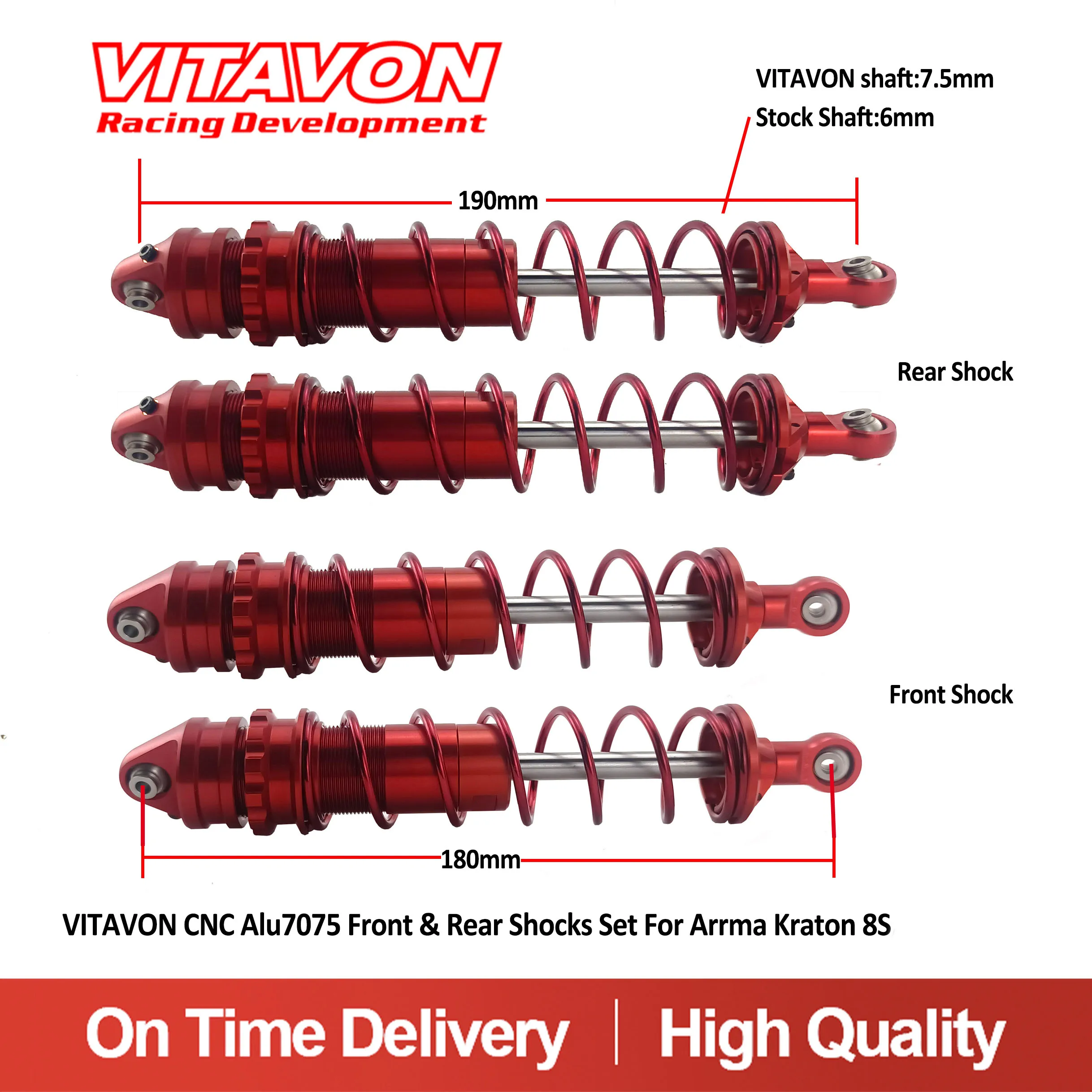 VITAVON CNC Alu7075 Front & Rear Shocks Set For Arrma Kraton 8S