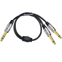 Aluminum Alloy Shell Gold Plated TRS 6.35 to Double TS Male Adapter Cable Line Two 2 Mono 6.35mm Male to Stereo Male Cord Wire