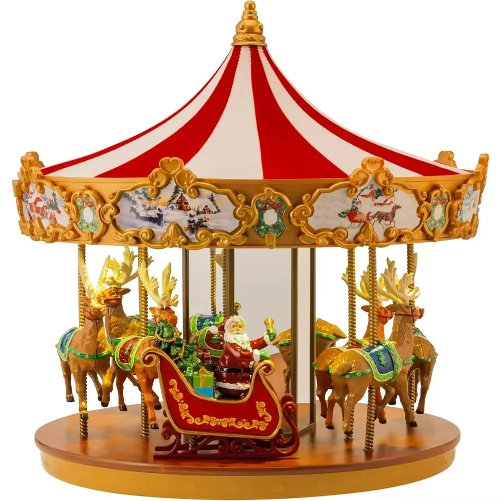 Very Merry Carousel Musical Animated Indoor Christmas Decoration, 12 Inch, Red