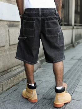 Men's Summer Black-Grey Loose Baggy Denim Shorts 2 Men's Summer Black-Grey Loose Baggy Denim Shorts 2