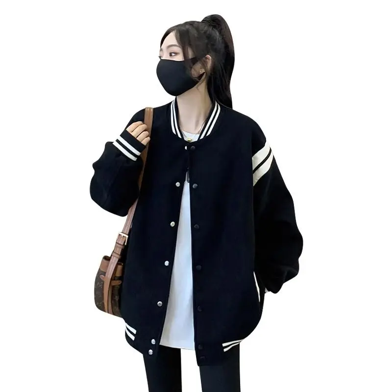 

Long Sleeve Pocket Solid Color O-neck Women's Clothing Office Lady Simplicity Coat Preppy Style Buttons Autumn Winter Jackets