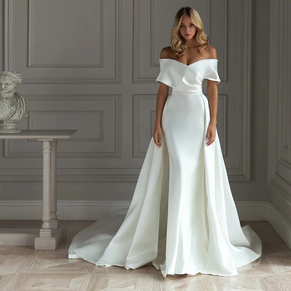 Robe de mariée élégante en satin à manches courtes et col bateau, robes de mariée de princesse personnalisées, patients de ligne A, tout ce qui est 2024, haute qualité