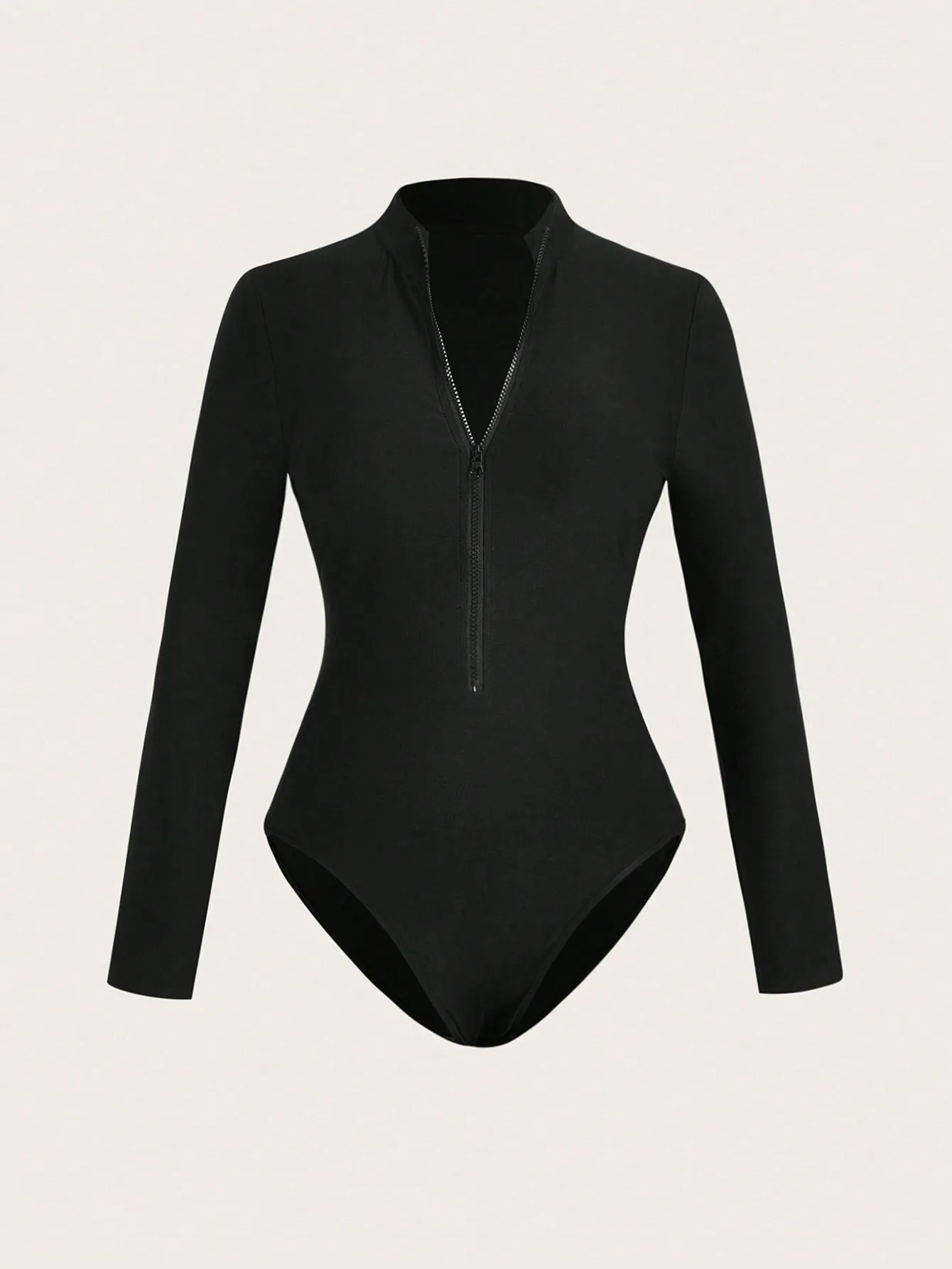 

Женское черное боди с длинными рукавами и молнией спереди, высокая эластичность, повседневный крой