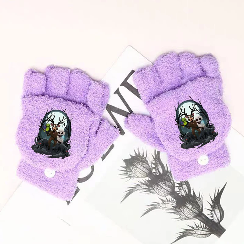 

99 Nights in The Forest Gloves Girls Boys Half Finger Flip Gloves Winter Children Outdoor Finger Gloves Children Christmas Gifts