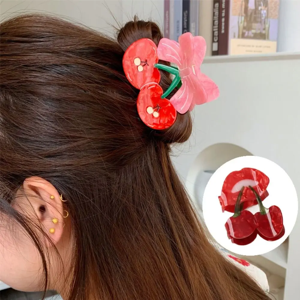 

Lovely Korean Style Cherry Hair Claw Sweet Acetic Acid Fruit Gripper Cute Red Geometry Shark Clip Headdress