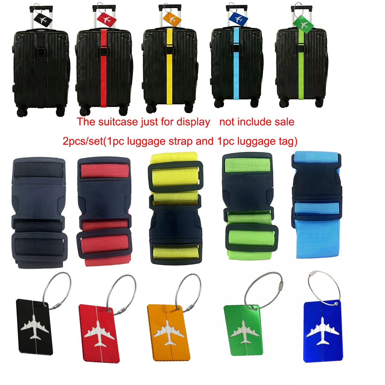 2-Piece Luggage Packing Strap Set, Includes Luggage Straps and Metal Tags | Casual Street Style, Suitable for Handbags and Suitcases, Tsa Compliant, Quick Identification of Luggage, Ideal for Holiday Travel and as a Great Gift.