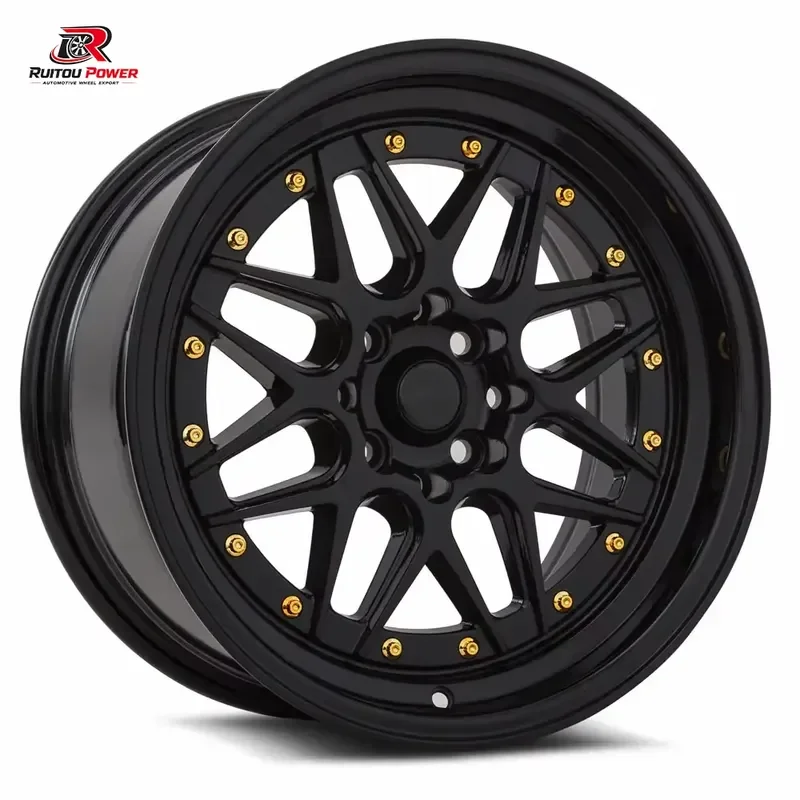 Custom 2-piece Deep Dish Black Forged Wheels Rims With Gold Rivets for 15-22 Inch 5x114.3 5x120 5x139.7
