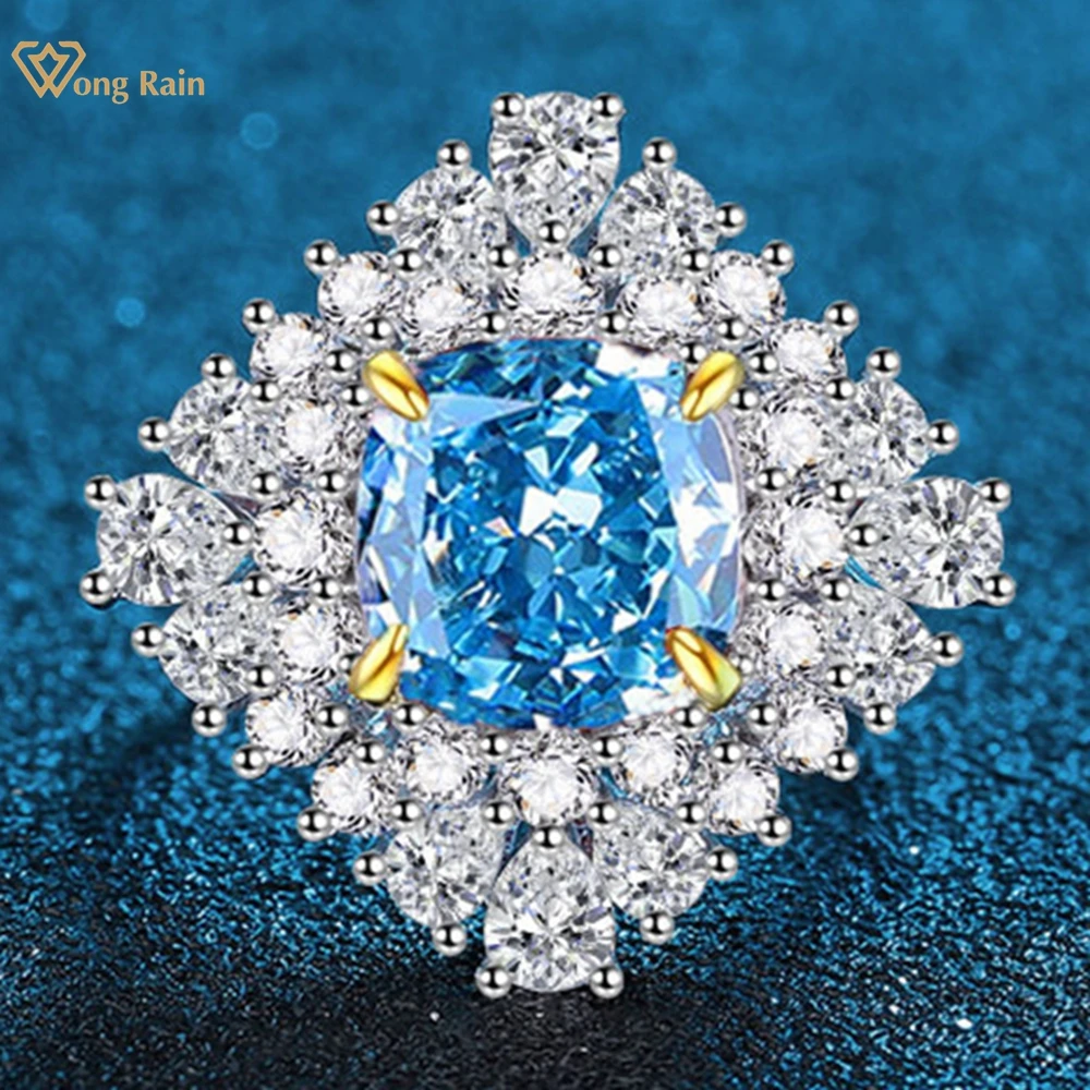 

Wong Rain 100% 925 Sterling Silver 9 MM Crushed Ice Cut Ruby Aquamarine Citrine Gemstone Cocktail Party Ring for Women Jewelry