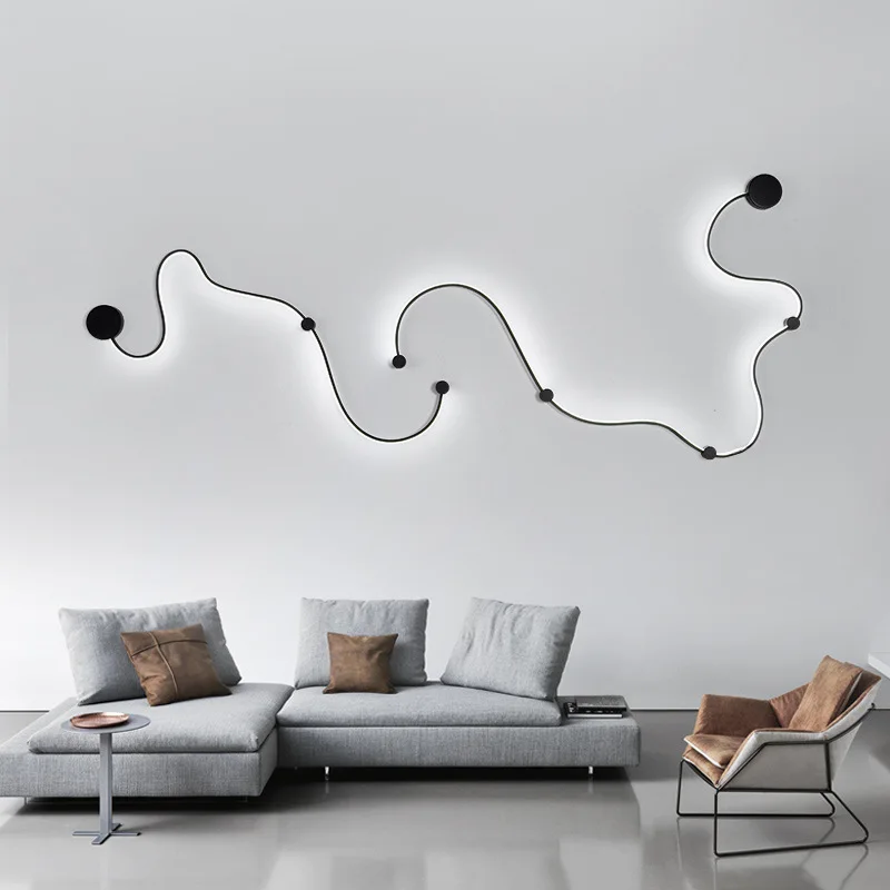 Nordic LED Track Wall Lamp Modern Simple Snake Wall Lamp Creative Bedroom Lamp Living Room Background Wall Line Lighting Led