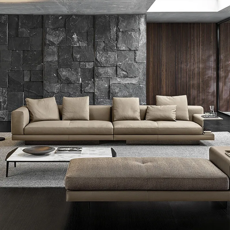 Italian minimalist leather sofa high-end villa atmospheric living room straight row modern simple small apartment type