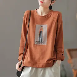 Women's Clothing Long Sleeve Pullover Round Neck Loose Casual T-shirt Printing Office Lady Fashionable Spring Autumn Tops