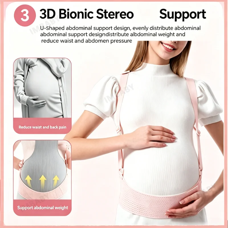 Faja de Soporte Abdominal Ajustable para Maternidad, Soporte Lumbar Transpirable en Forma de U, Banda Abdominal con Correa para Hombro para el Segundo Trimestre del Embarazo