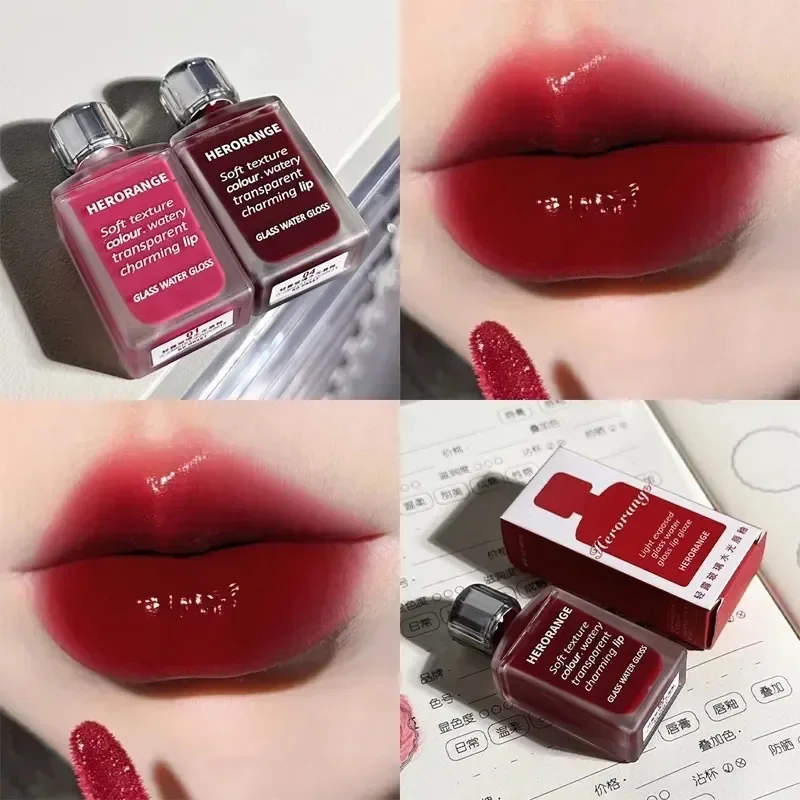 HERORANGE Mirror Lip Glaze Lip Gloss Long-Lasting Non-Fading Hydrating Liquid Lipstick with Watery Texture Korea Makeup Cosmetic