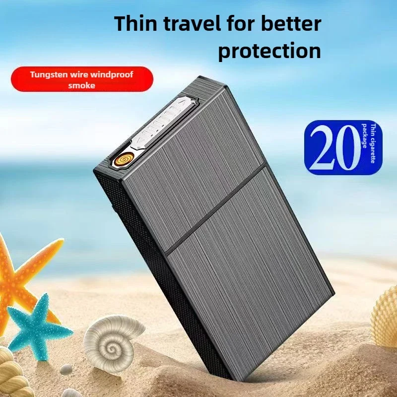 Rechargeable Cigarette Case with Integrated Lighter, There Are Fine and Rough Smoke, 20 Cigarette Cases, USB