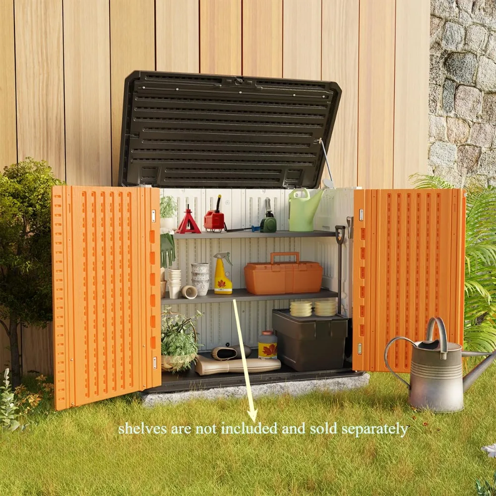 Outdoor Storage Cabinet, Horizontal Storage Shed w/o Shelf, All-Weather Resin Tool Shed for Garden Tools,Lockable, 26 Cubic Feet