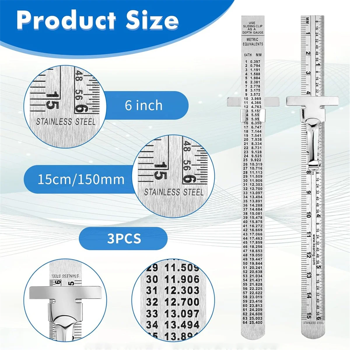 ABNJ Pocket Ruler with Removable Clip 6 Pieces Precision Pocket Ruler Metric Ruler Not for School Office Architect