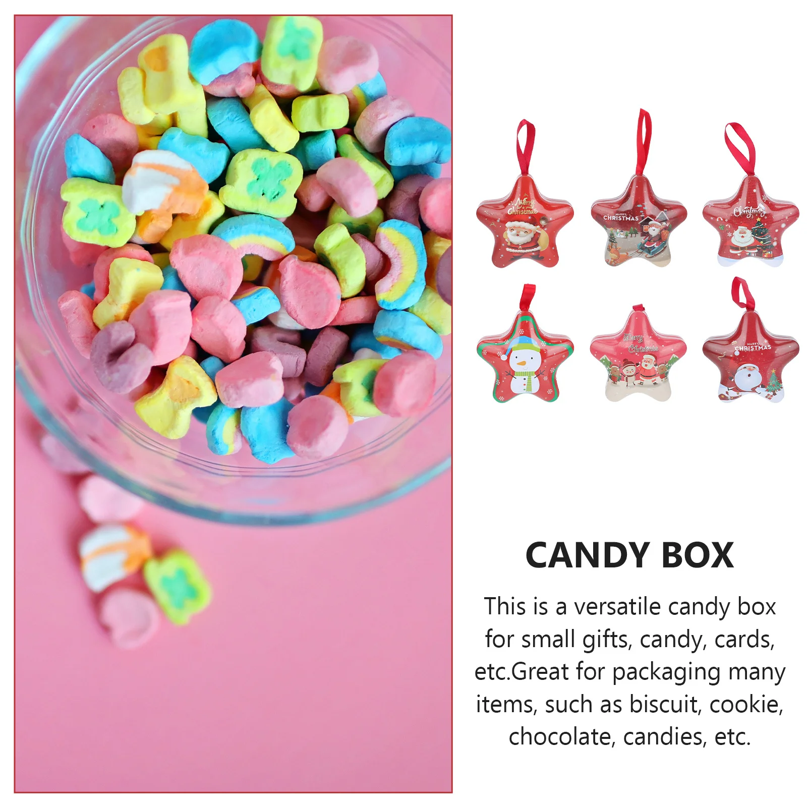 

6Pcs Chocolate Candy Boxes Christmas Five-Pointed Star Gift Tinplate Boxes Xmas Packaging Containers Five-Pointed