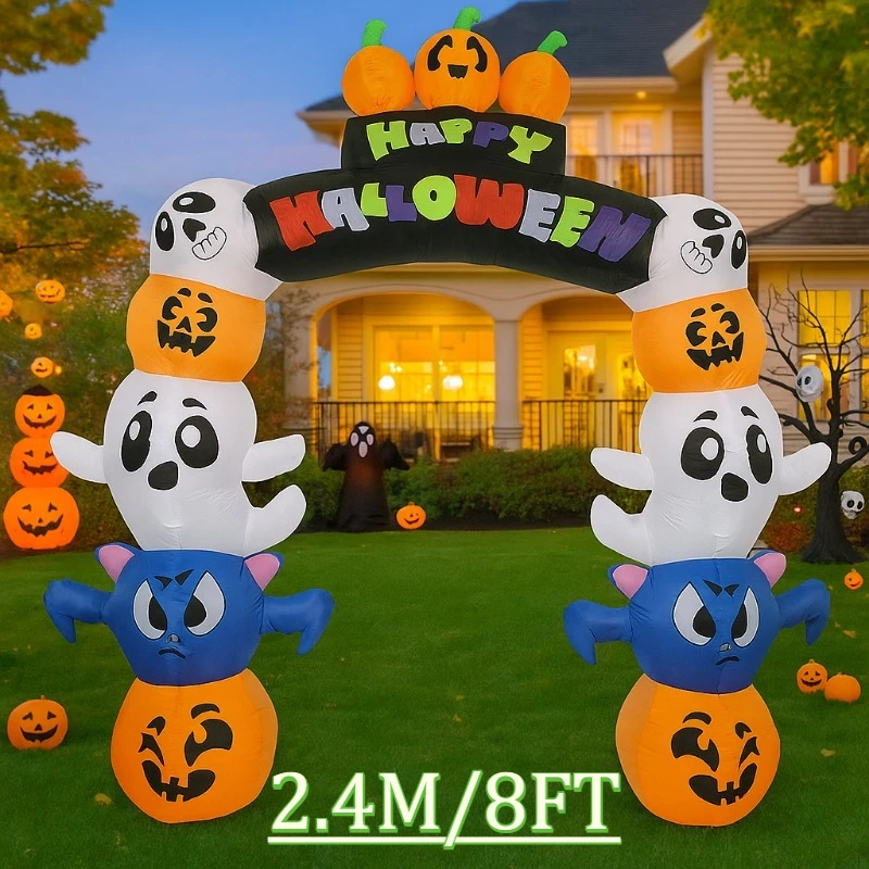 

7.8FT Outdoor Holiday Decorations Inflatable Model Stacked Pumpkin Arch Party Halloween with LED Lights Yard Garden Lawn Decors