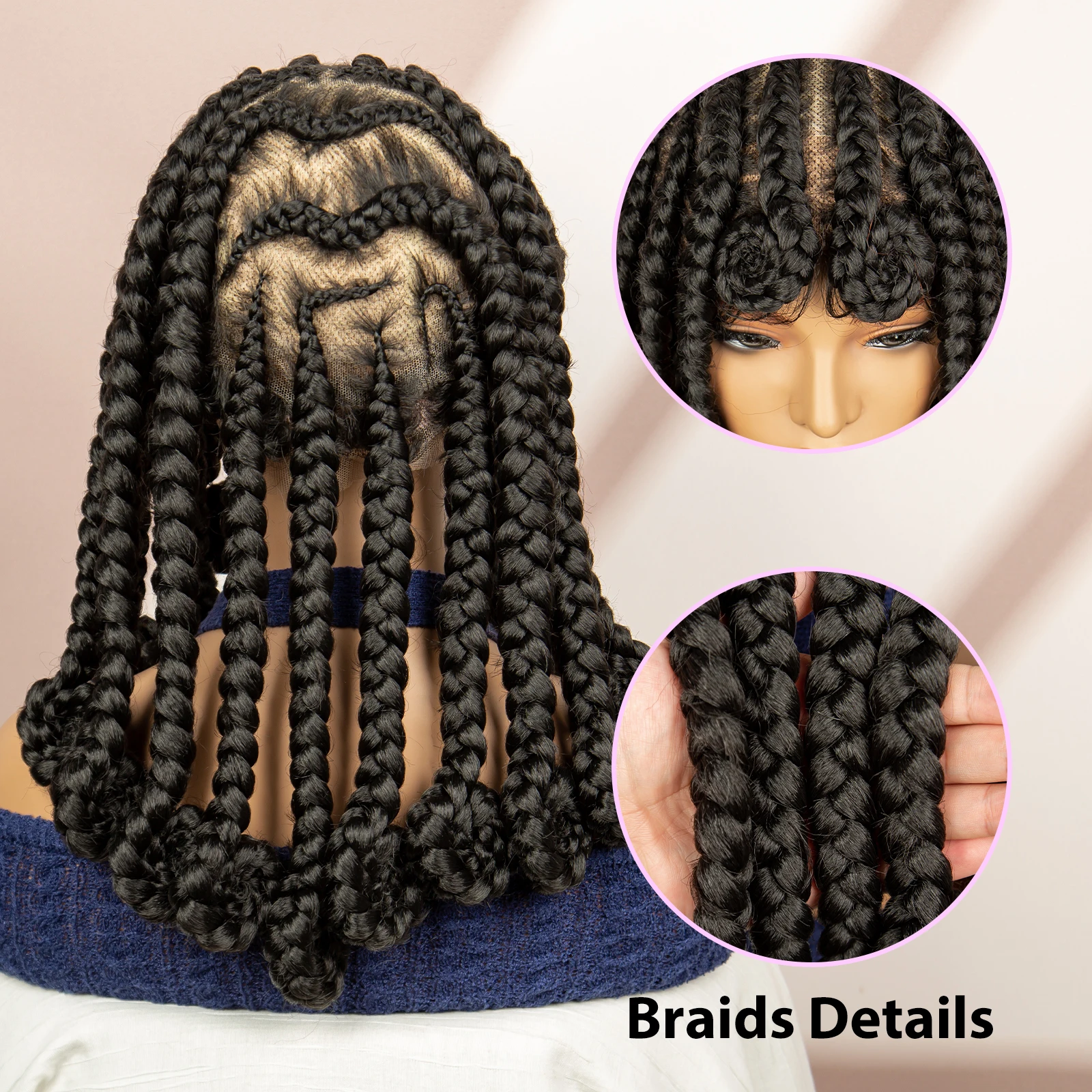 Peluca trenzada de encaje completo para mujeres negras, pelo corto Bob banttu, aciano, caja de 14 pulgadas