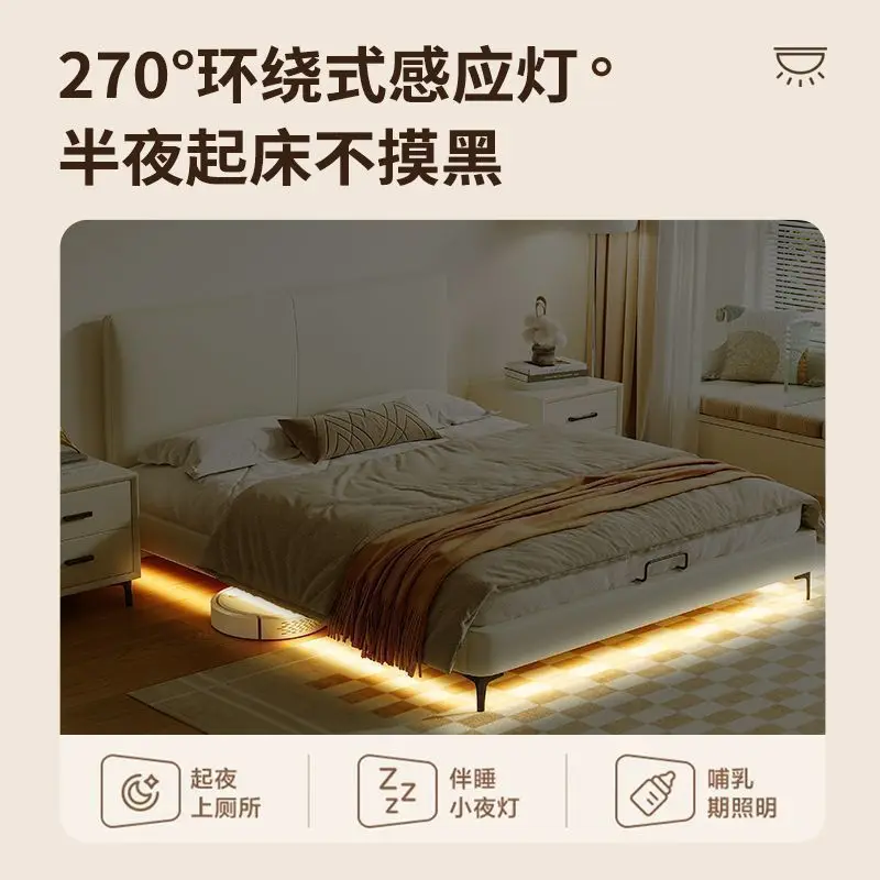 Small apartment solid wood bed, soft bag backrest master bedroom double bed