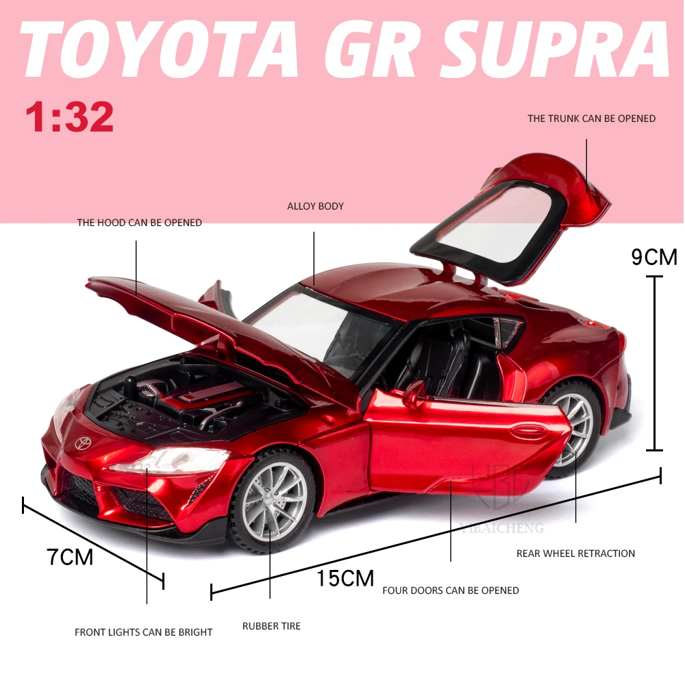 1/32 Toyota GR SUPRA odlewany aluminiowy model samochodu miniaturowa metalowa zabawka z dźwiękiem światło wycofać dla kolekcji dziecięcej