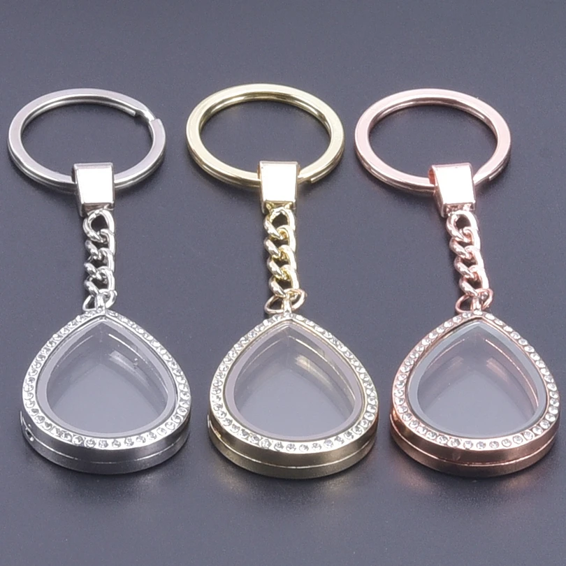 5PC Teardrop Crystal Keychain for Women Glass Floating Charm Water Drop Locket Pendant For Trendy Keychain Jewelry Gift Supplies