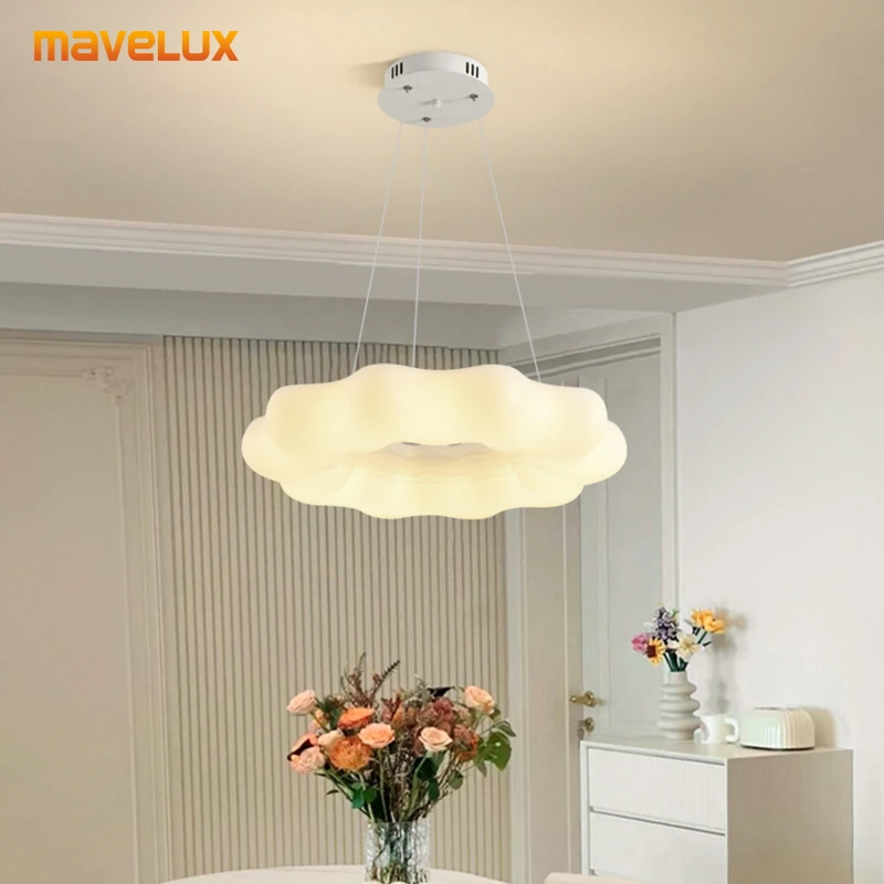 Modern White Led Ceiling Chandeliers Lamp Remote Dimmable Round Pumpkin Cloud Ceiling Lights Kitchen Bedroom Dining Room Lamp