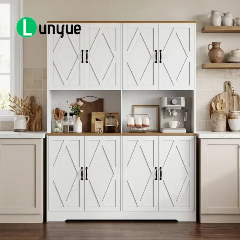 White Tall Kitchen Storage Cabinet with Door and Shelves Large Size Pantry Locker for Dining Room Kitchen Home Organization