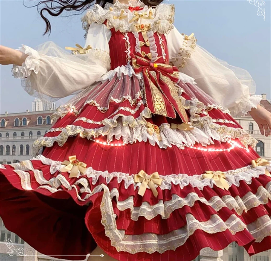 Princesa Tea Party Sweet Lolita Dress, Vestido de luxo vintage, Top vitoriano bonito, Menina Kawaii Gothic Loli Cosplay Trajes