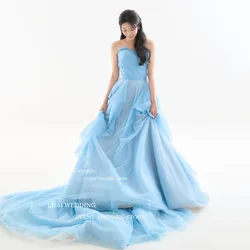 LISM Sweetheart Fairy Tulle A Line Evening Dresses Korea Photoshoot Sky Blue Draped Pleats Long Custom Floor Length Formal Dress