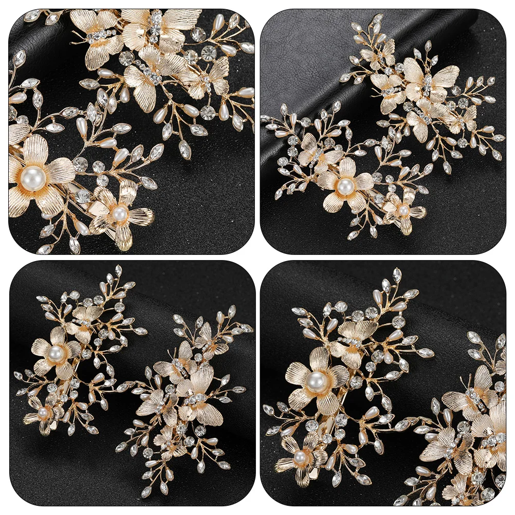 

2 Pcs Diamond Flower Butterfly Hair Clip Miss Wedding Accessories Clips Women Zinc Alloy Bride