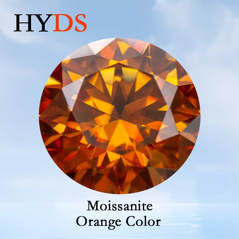 

Moissanite Stone Round Cut Orange Color VVS1 Gemstone Passed Diamond Tester Charms for DIY Jewelry Making with GRA Certificate