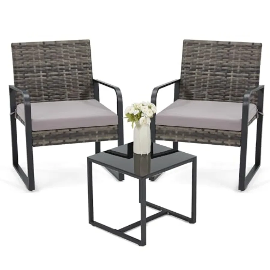 

3-Piece Patio Furniture Set for 2 Small Balcony Outdoor Bistro Set with Cushioned Chairs Coffee Table Easy Assembly Weather-Res